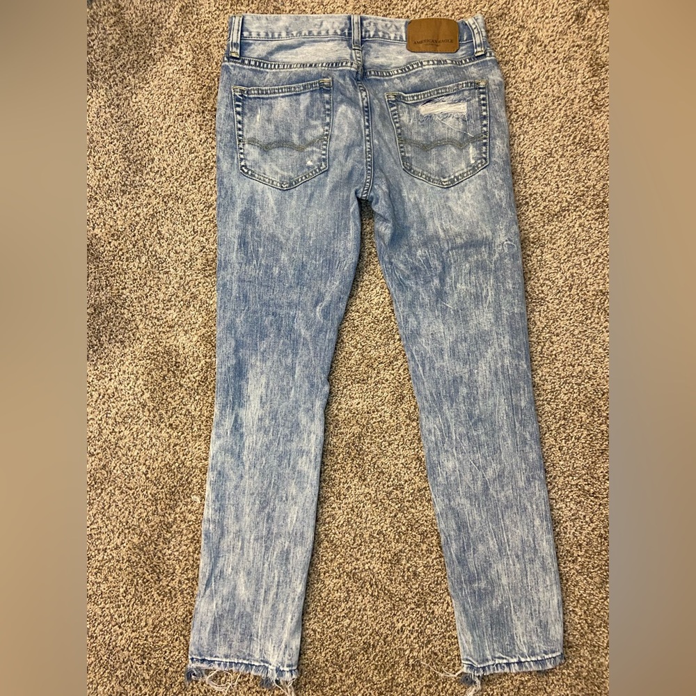 American Eagle skinny distressed jean size 30x30 raw edge light stone wash - Picture 2 of 8